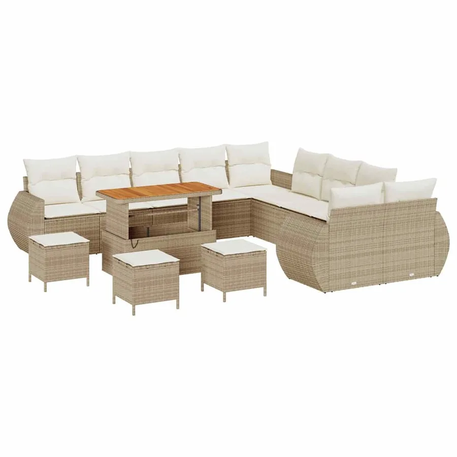 Ensemble de canapé de jardin avec coussin 14 pcs beige et crème - 2