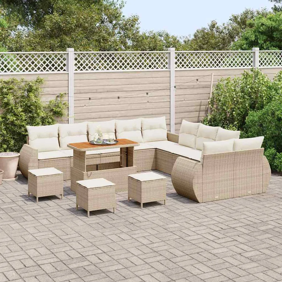 Ensemble de canapé de jardin avec coussin 14 pcs beige et crème - 3
