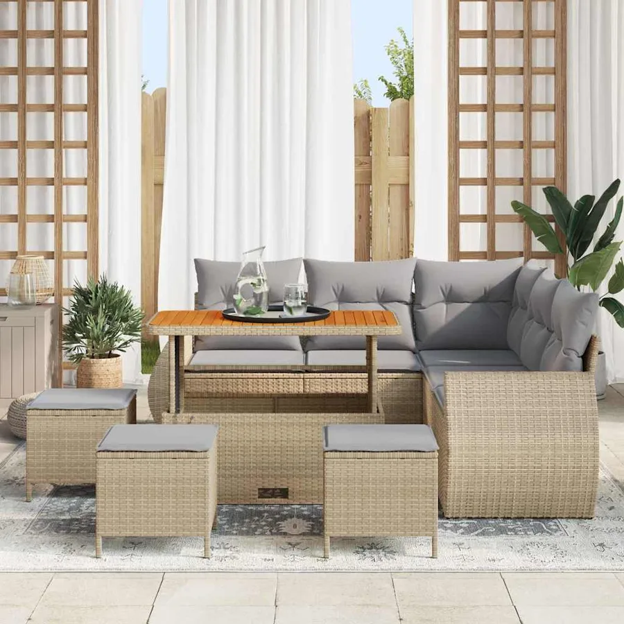 Ensemble de canapé de jardin 9 pcs Beige et Gris clair - 3