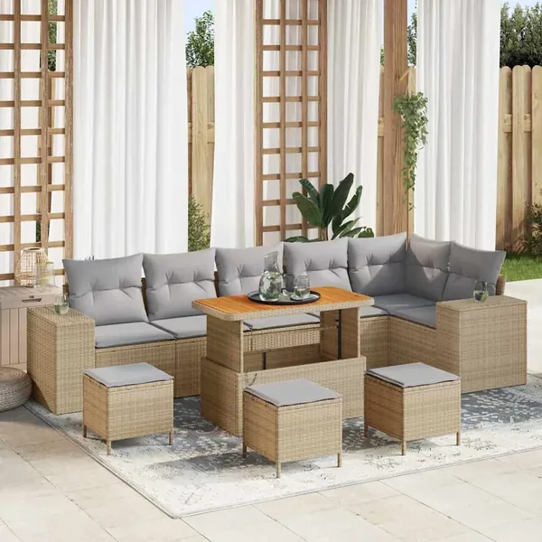 Ensemble de canapé de jardin 10 pcs Beige et Gris clair
