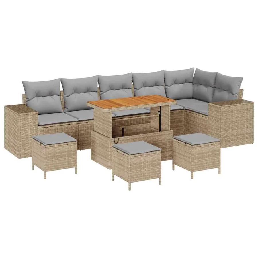 Ensemble de canapé de jardin 10 pcs Beige et Gris clair - 2