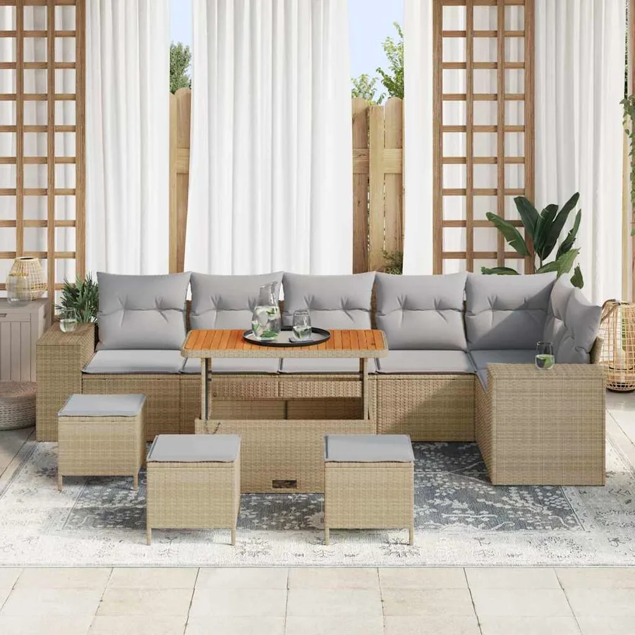 Ensemble de canapé de jardin 10 pcs Beige et Gris clair - 3