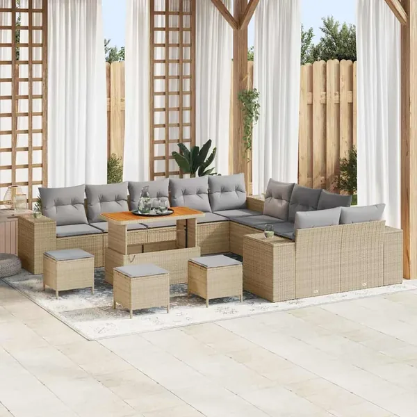 Ensemble de canapé de jardin 14 pcs Beige et Gris clair
