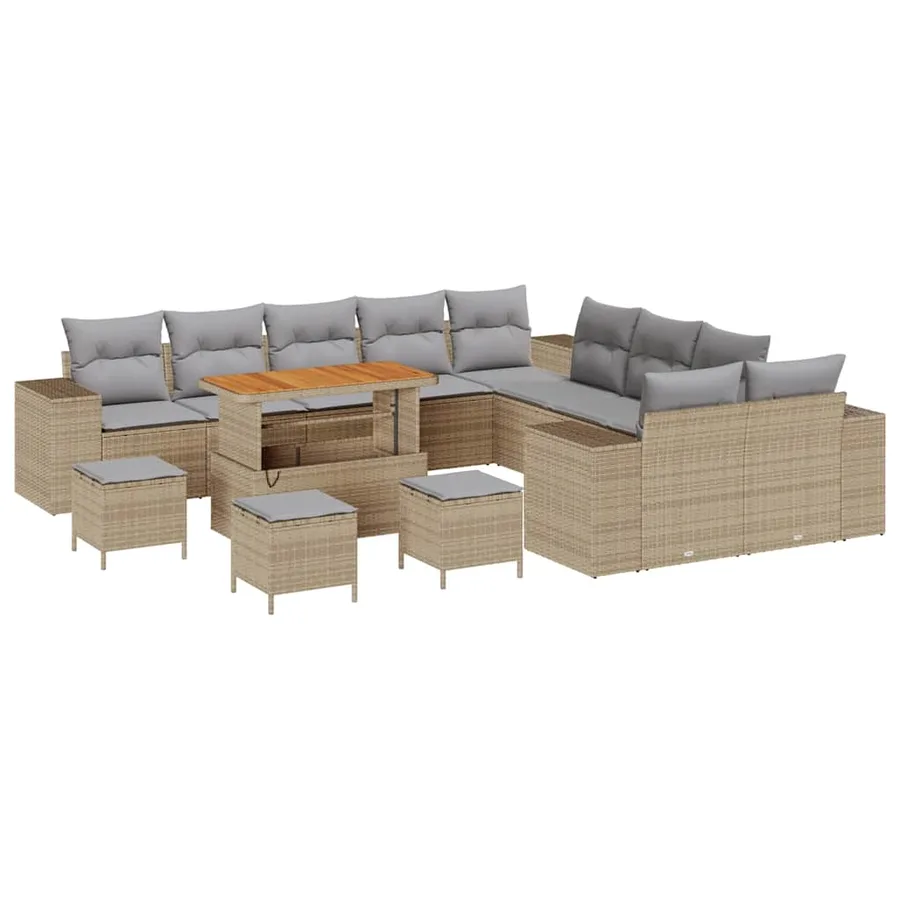 Ensemble de canapé de jardin 14 pcs Beige et Gris clair - 2