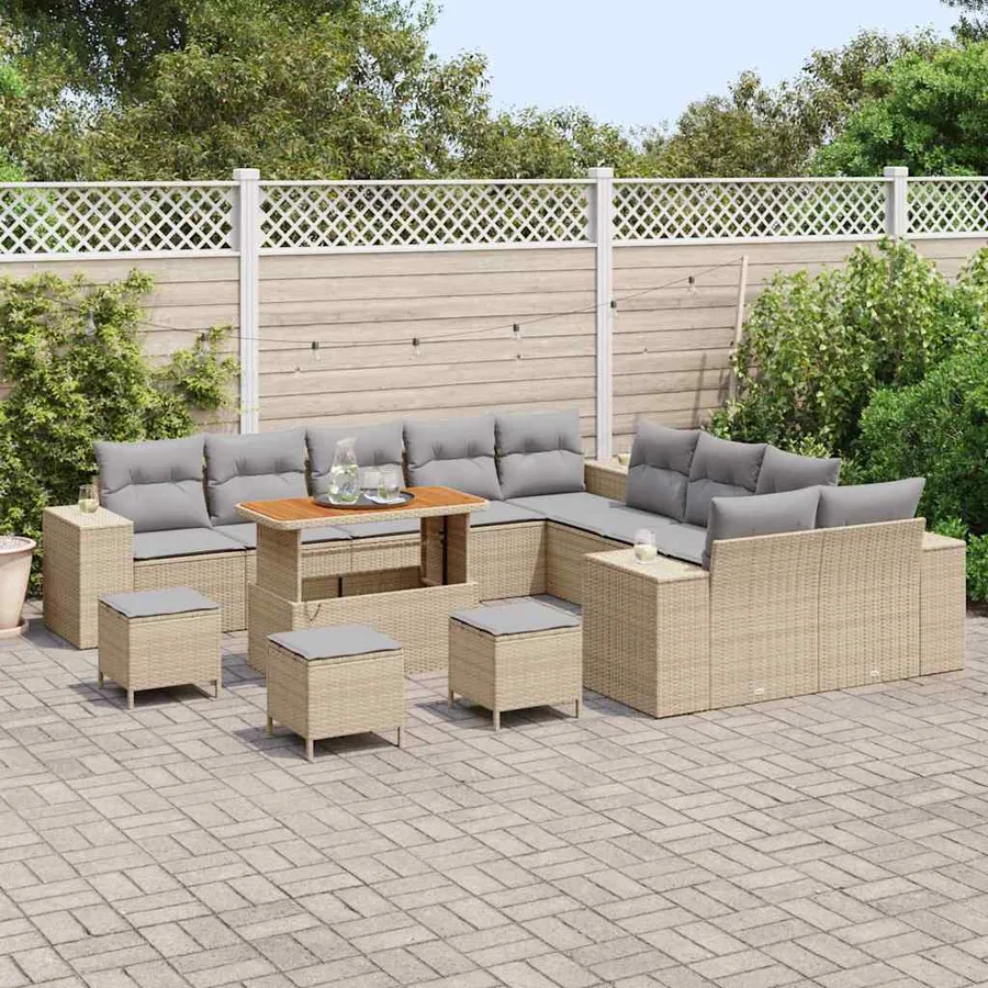 Ensemble de canapé de jardin 14 pcs Beige et Gris clair - 3