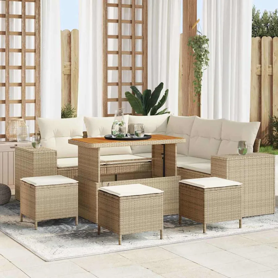 Ensemble de canapé de jardin 9 pcs Beige et crème polyrotin