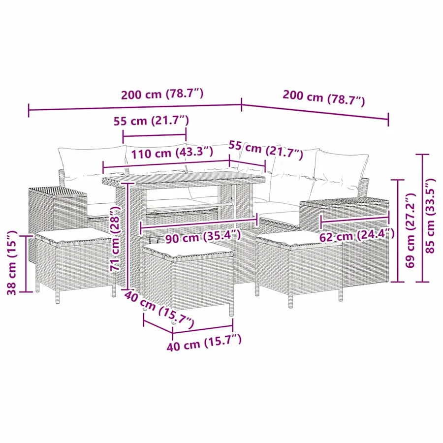 Ensemble de canapé de jardin 9 pcs Beige et crème polyrotin - 18