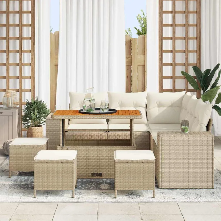 Ensemble de canapé de jardin 9 pcs Beige et crème polyrotin - 3