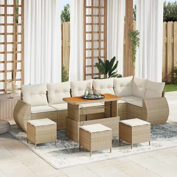 Ensemble de canapé de jardin 10 pcs Beige et crème Poly Rattan