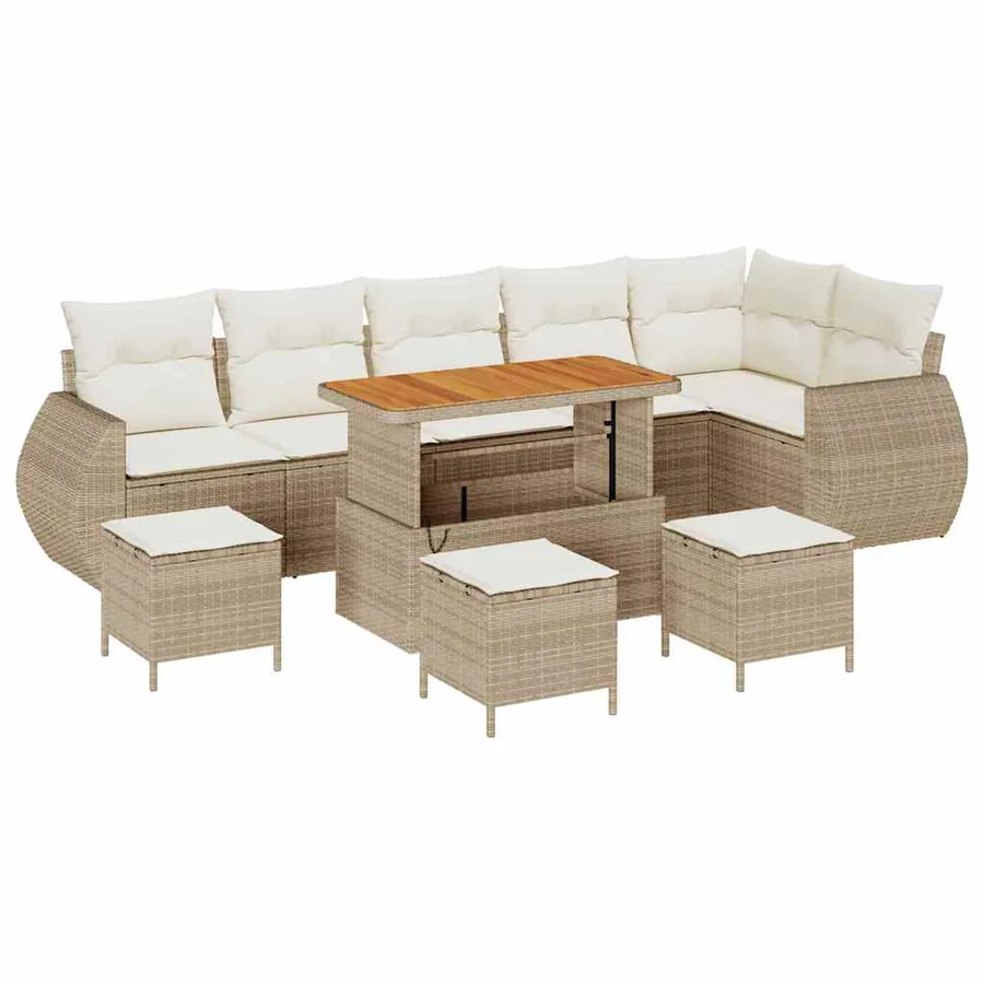 Ensemble de canapé de jardin 10 pcs Beige et crème Poly Rattan - 2