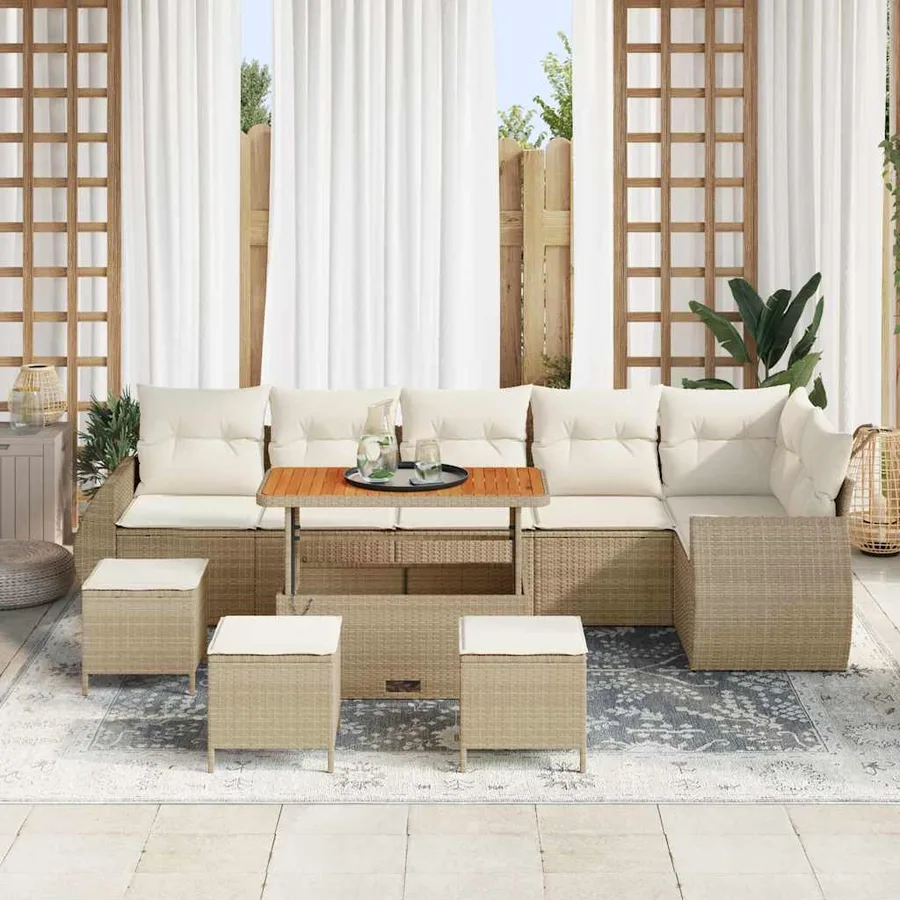 Ensemble de canapé de jardin 10 pcs Beige et crème Poly Rattan - 3