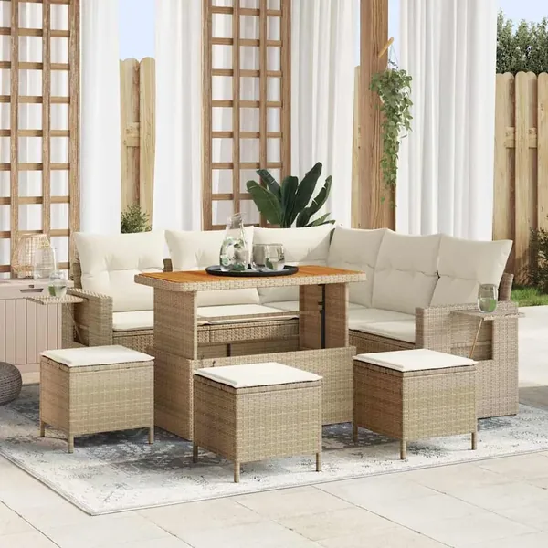 Ensemble de canapé de jardin 10 pcs Beige et crème polyrotin