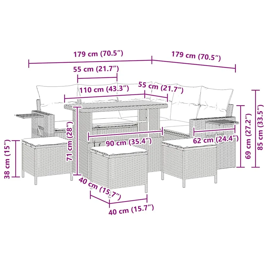 Ensemble de canapé de jardin 10 pcs Beige et crème polyrotin - 19