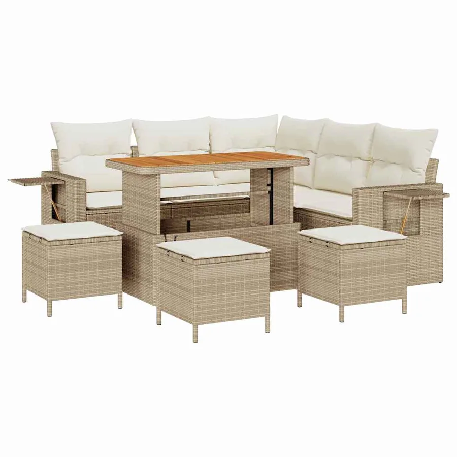 Ensemble de canapé de jardin 10 pcs Beige et crème polyrotin - 2