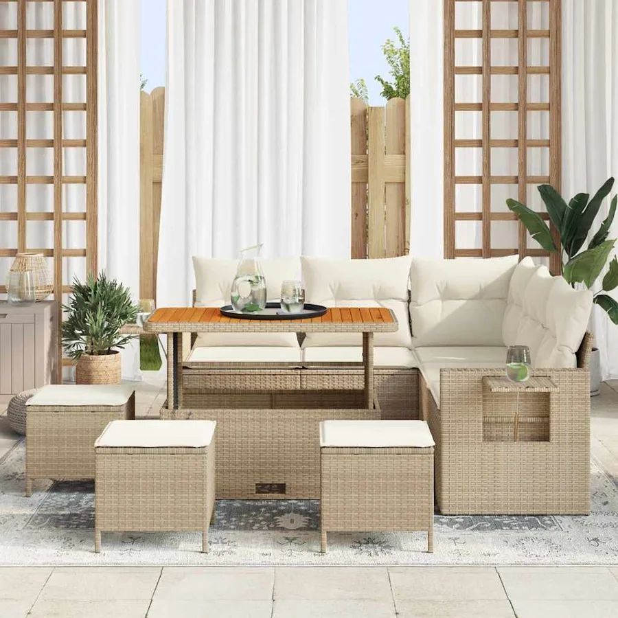 Ensemble de canapé de jardin 10 pcs Beige et crème polyrotin - 3