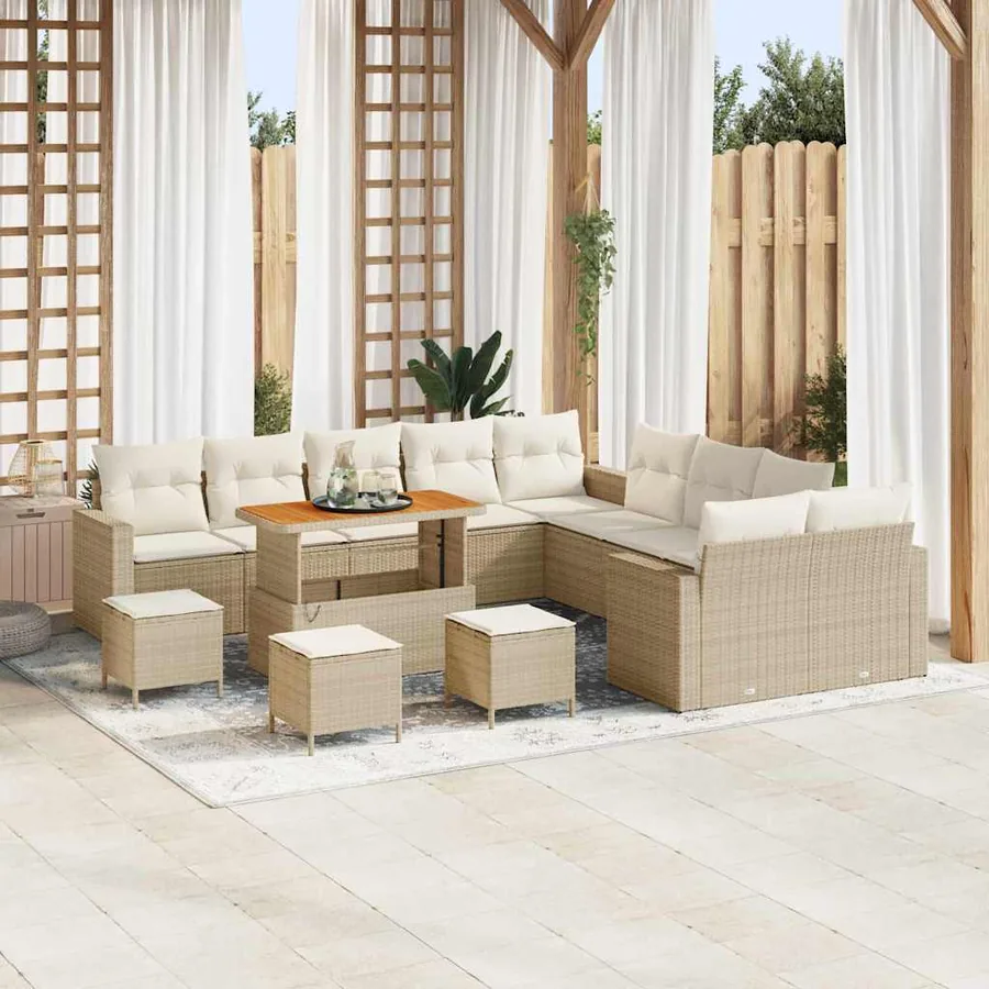 Ensemble de canapé de jardin 18 pcs Beige et crème polyrotin