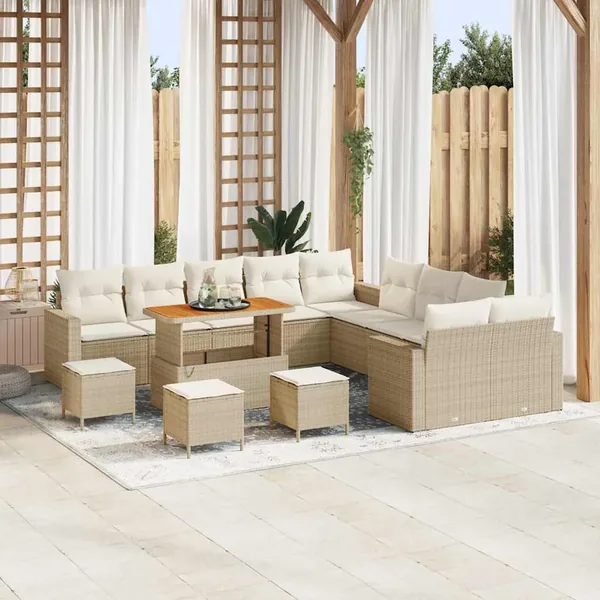 Ensemble de canapé de jardin 18 pcs Beige et crème polyrotin