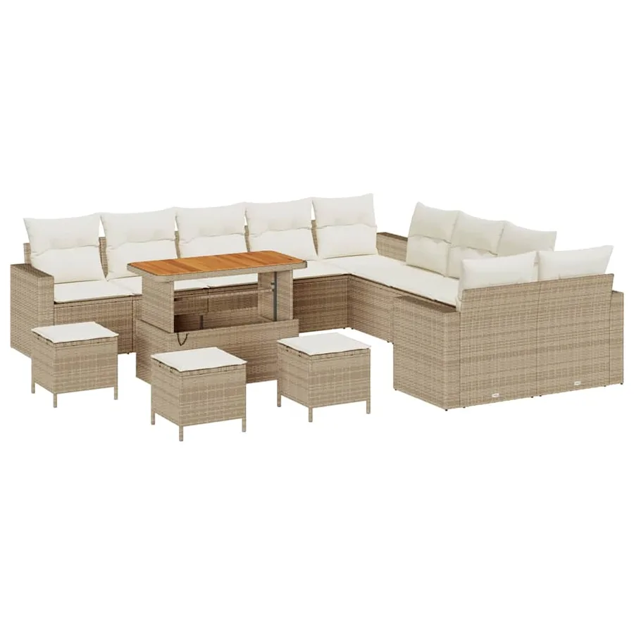 Ensemble de canapé de jardin 18 pcs Beige et crème polyrotin - 2