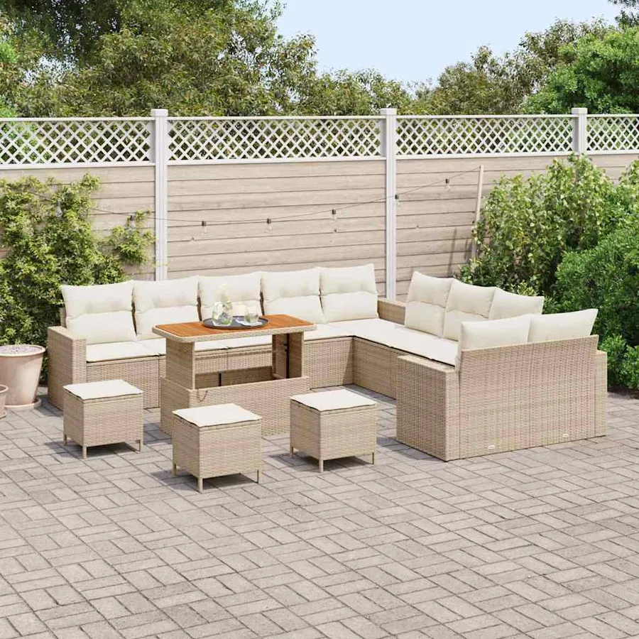 Ensemble de canapé de jardin 18 pcs Beige et crème polyrotin - 3