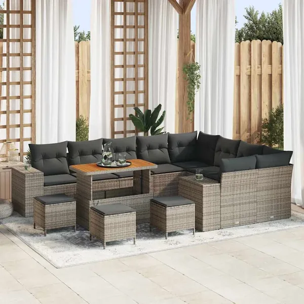 Ensemble de canapé de jardin avec coussin 13 pcs Gris