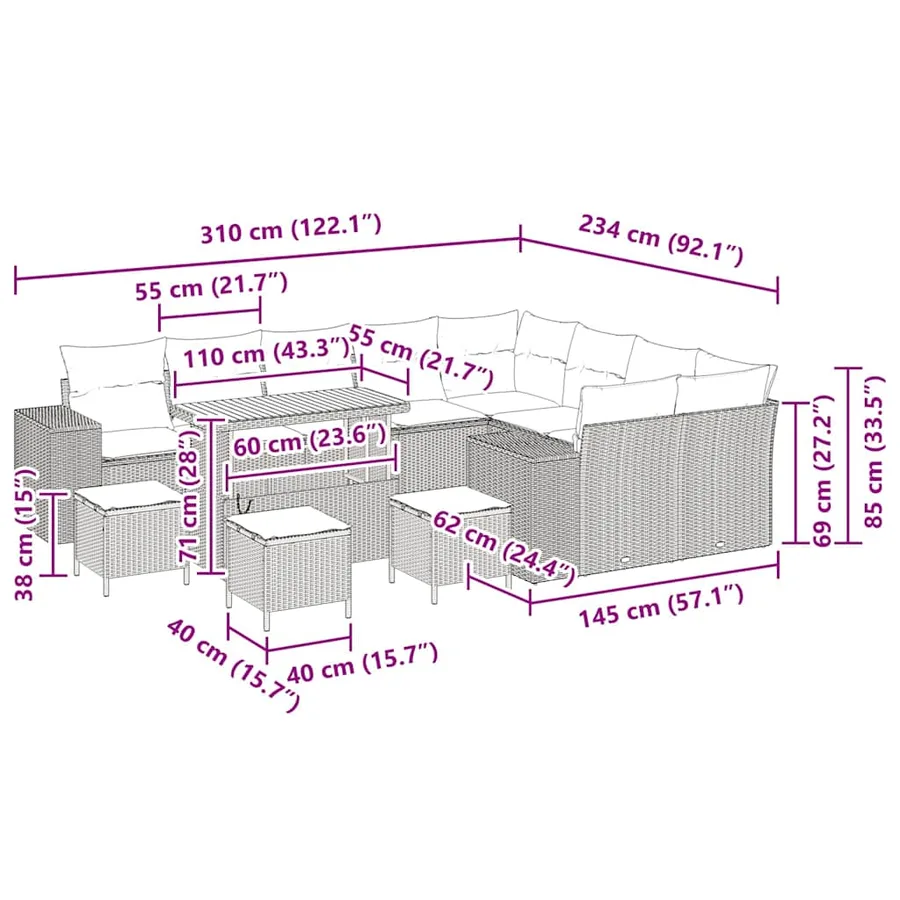 Ensemble de canapé de jardin avec coussin 13 pcs Gris - 18