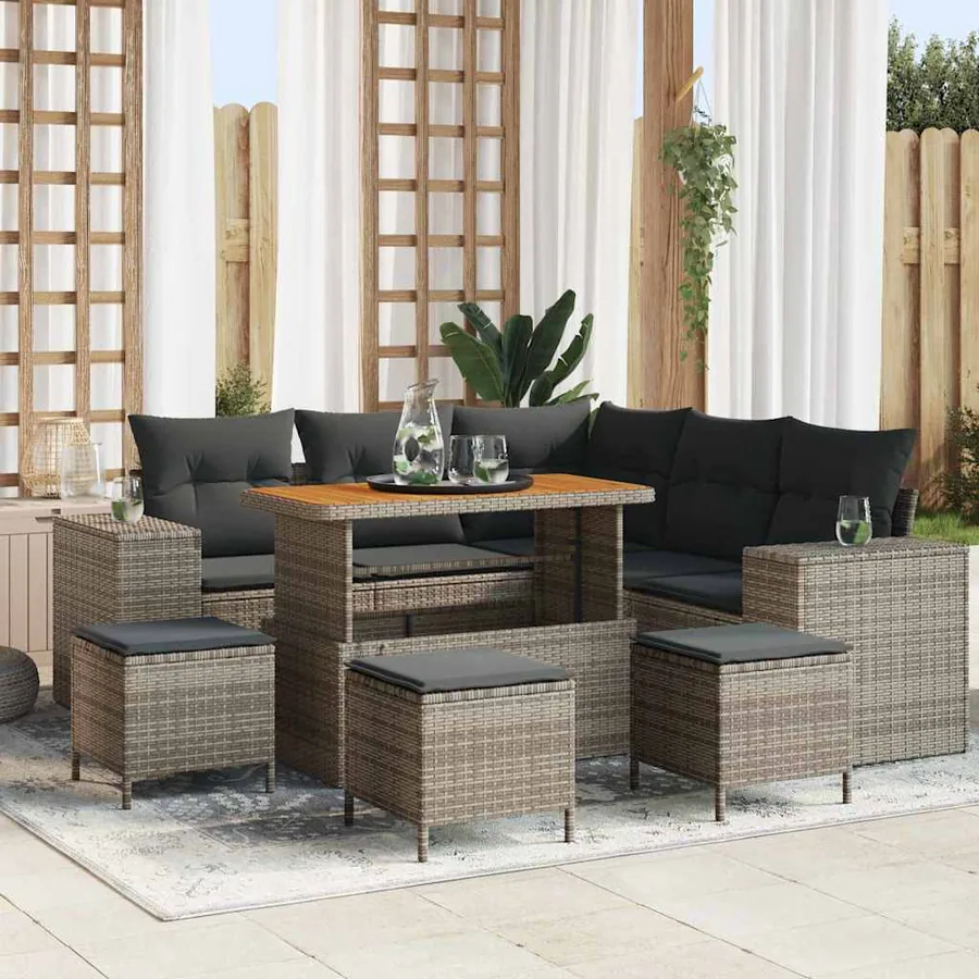Ensemble de canapé de jardin avec coussin 9 pcs Gris polyrotin