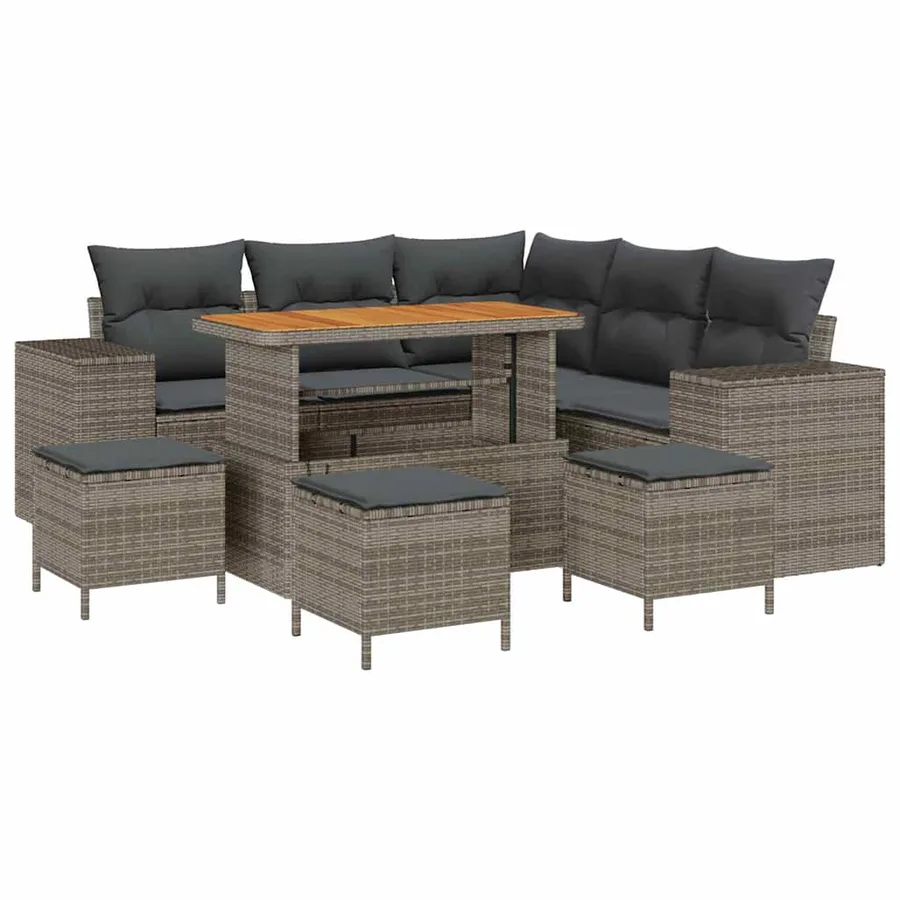 Ensemble de canapé de jardin avec coussin 9 pcs Gris polyrotin - 2