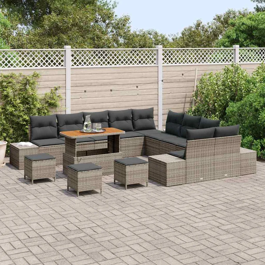Ensemble de canapé de jardin 14 pcs Gris Poly rotin - 3