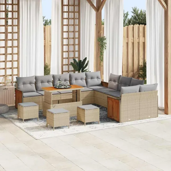 Ensemble de canapé de jardin 18 pcs Beige et Gris clair