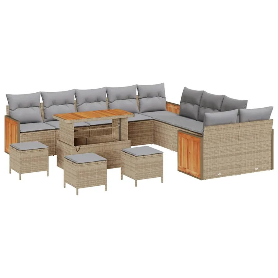 Ensemble de canapé de jardin 18 pcs Beige et Gris clair - 2