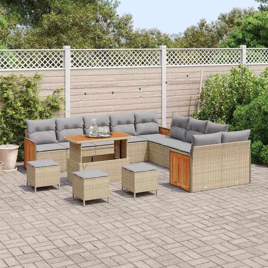 Ensemble de canapé de jardin 18 pcs Beige et Gris clair - 3