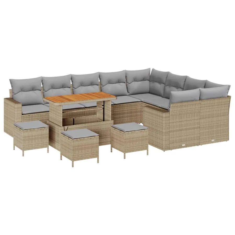 Ensemble de canapé de jardin 14 pcs Beige et Gris clair - 2