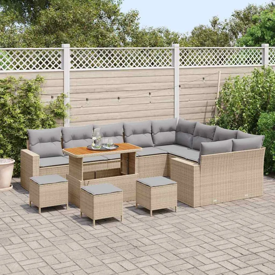 Ensemble de canapé de jardin 14 pcs Beige et Gris clair - 3
