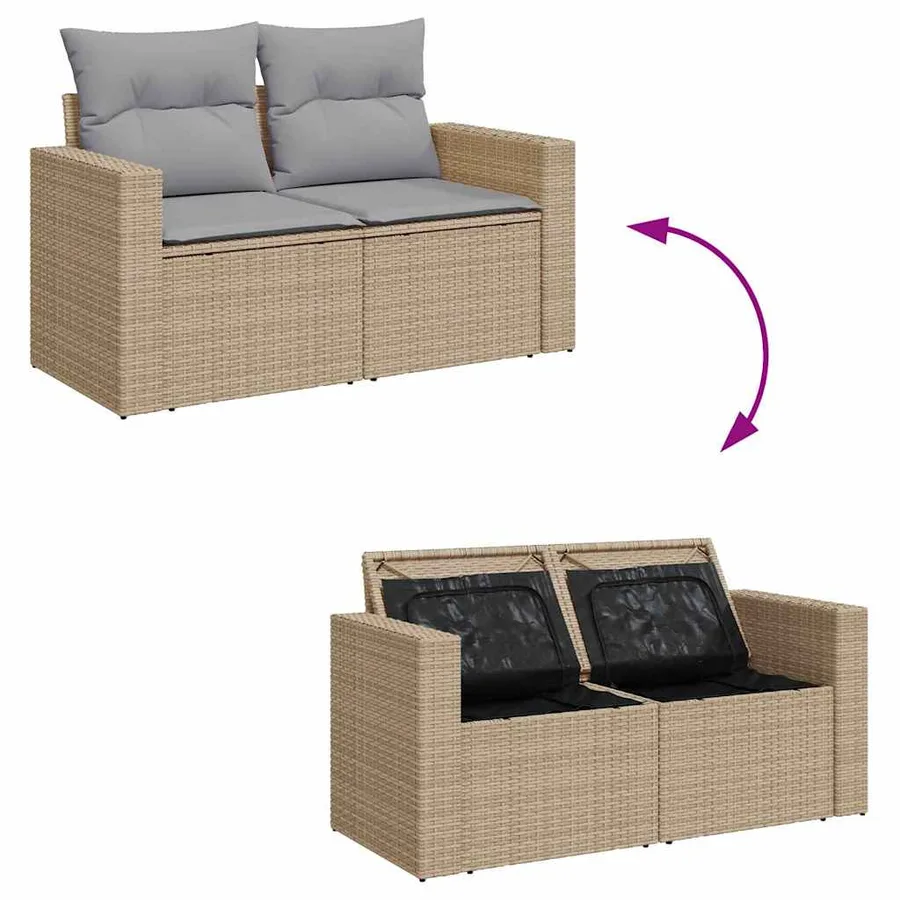 Ensemble de canapé de jardin 14 pcs Beige et Gris clair - 8