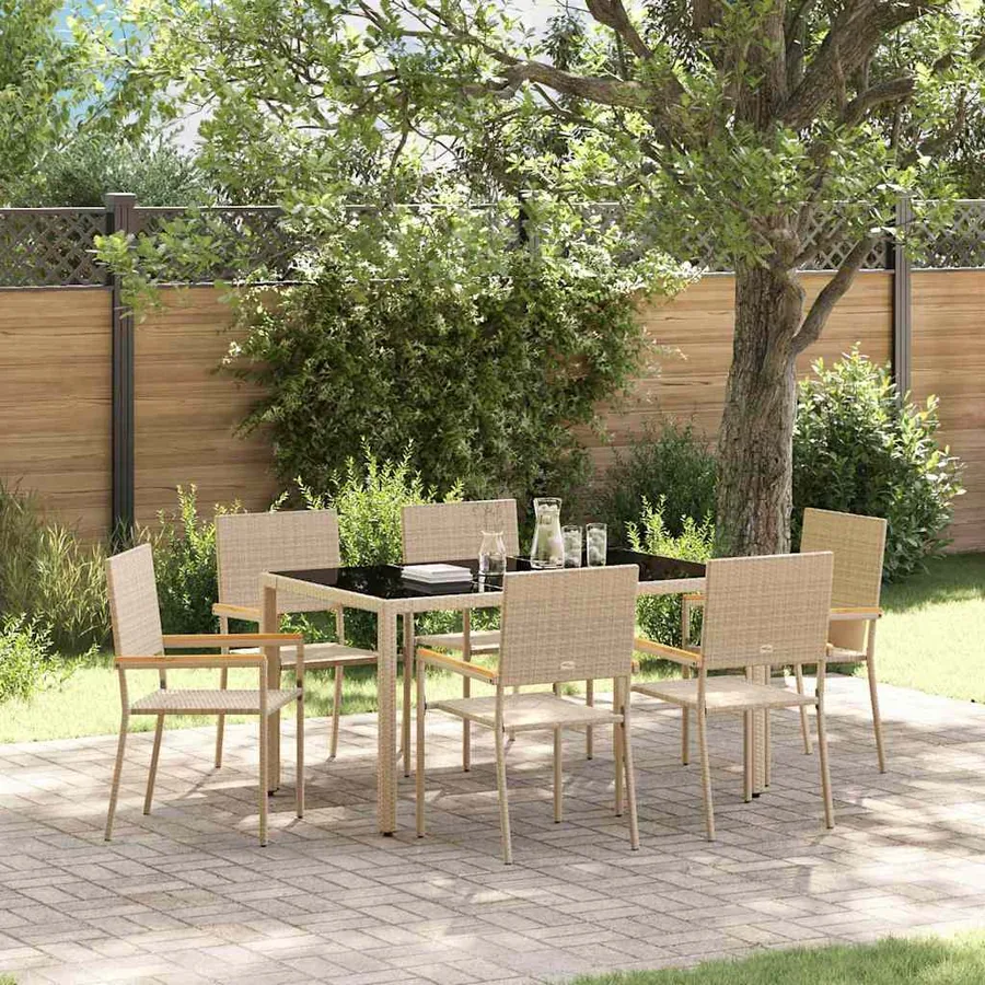 Ensemble de salle à manger pour jardin 7 pcs Beige polyrotin