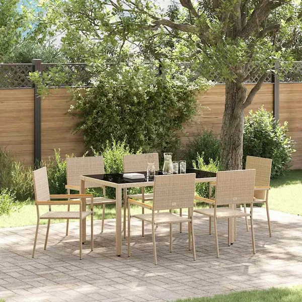 Ensemble de salle à manger pour jardin 7 pcs Beige polyrotin