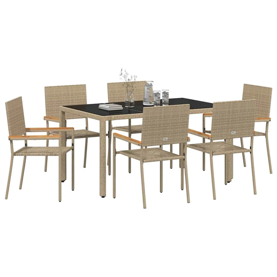 Ensemble de salle à manger pour jardin 7 pcs Beige polyrotin - 3