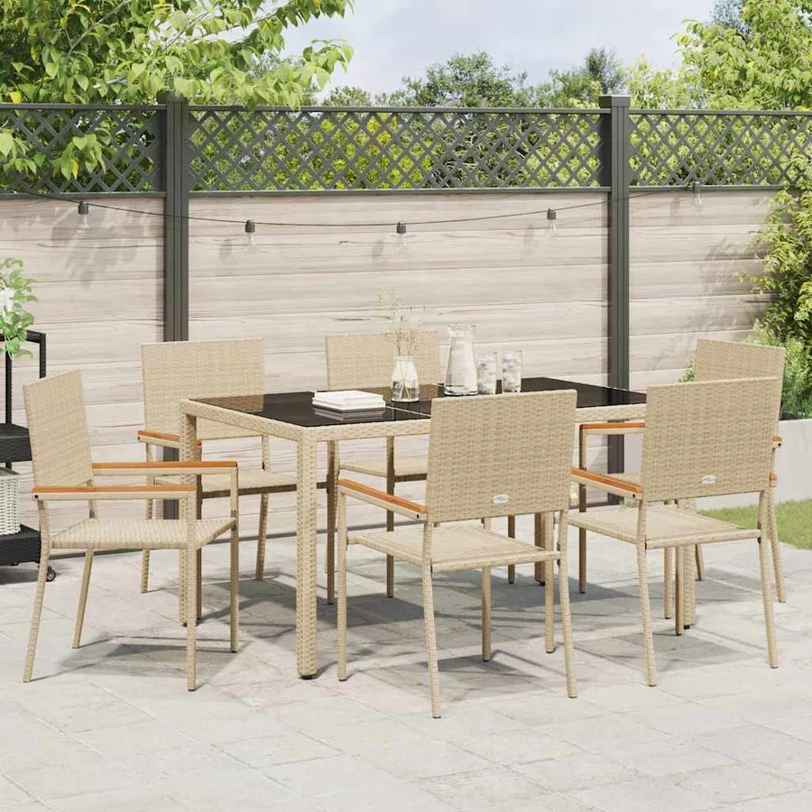 Ensemble de salle à manger pour jardin 7 pcs Beige polyrotin - 4