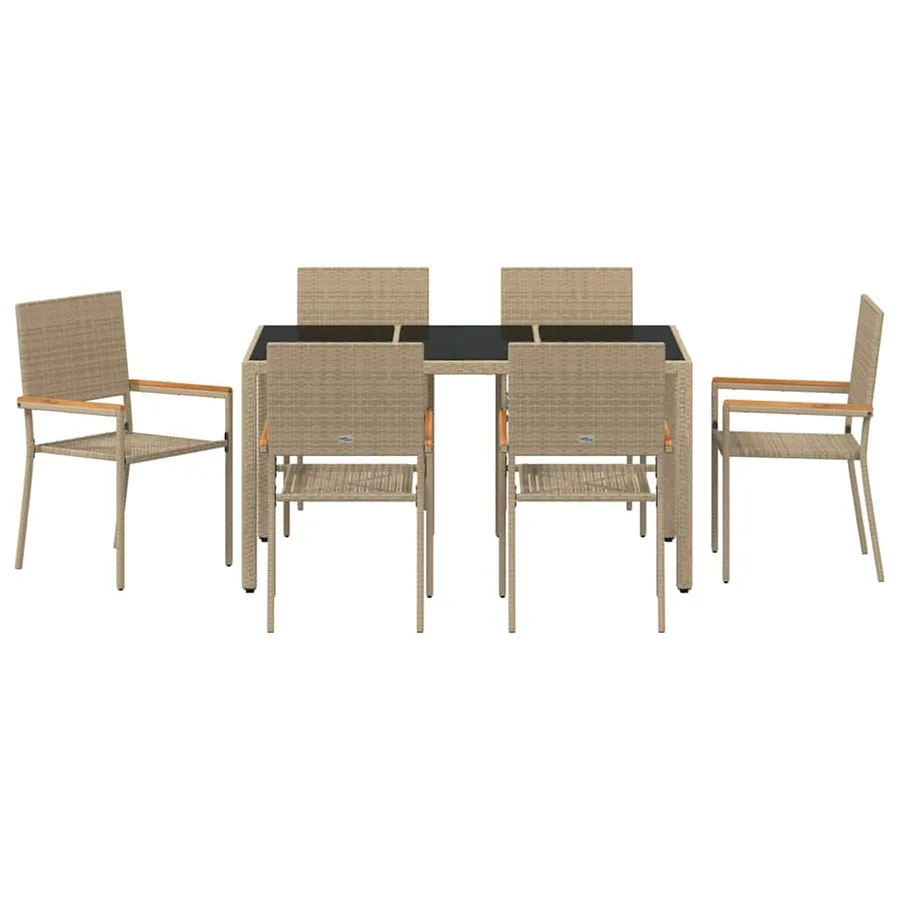 Ensemble de salle à manger pour jardin 7 pcs Beige polyrotin - 7