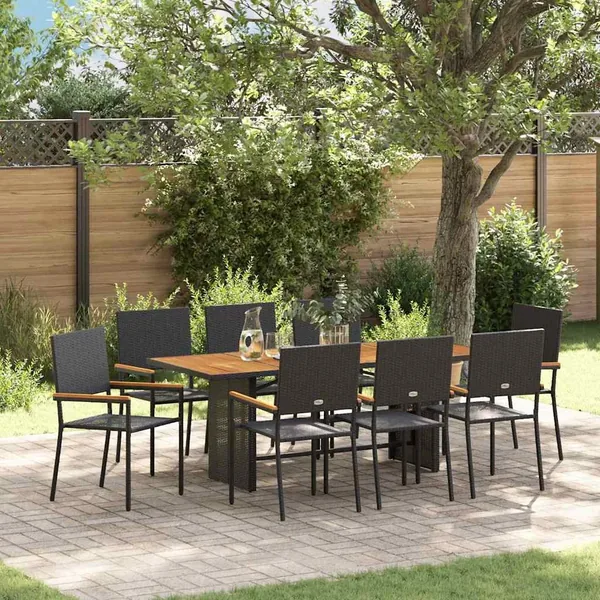 Ensemble de salle à manger pour jardin 9 pcs Noir polyrotin
