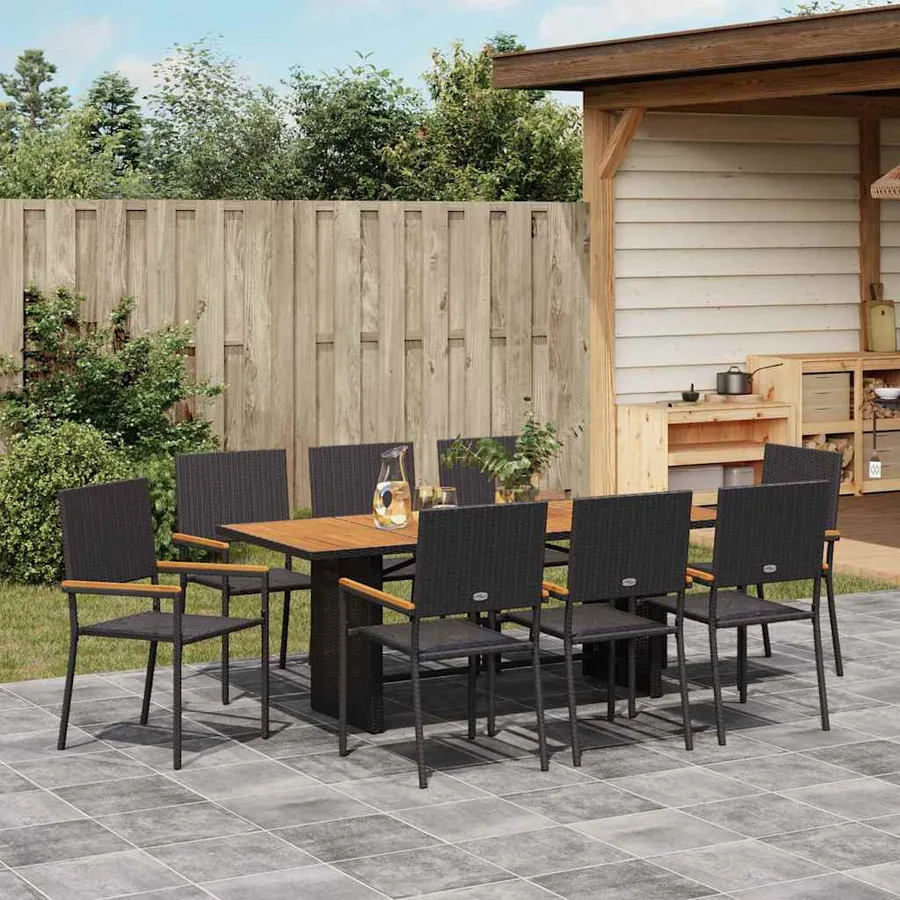 Ensemble de salle à manger pour jardin 9 pcs Noir polyrotin - 4