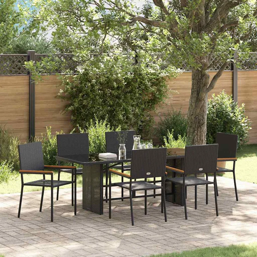 Ensemble de salle à manger pour jardin 7 pcs Noir polyrotin
