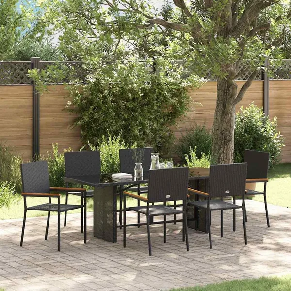 Ensemble de salle à manger pour jardin 7 pcs Noir polyrotin