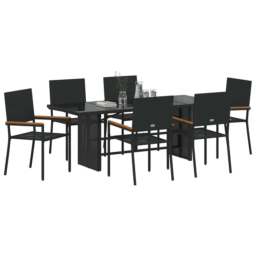 Ensemble de salle à manger pour jardin 7 pcs Noir polyrotin - 3