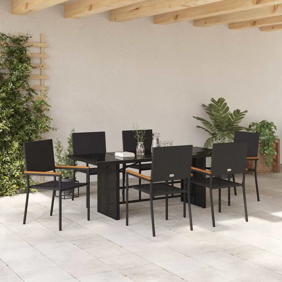 Ensemble de salle à manger pour jardin 7 pcs Noir polyrotin - 4