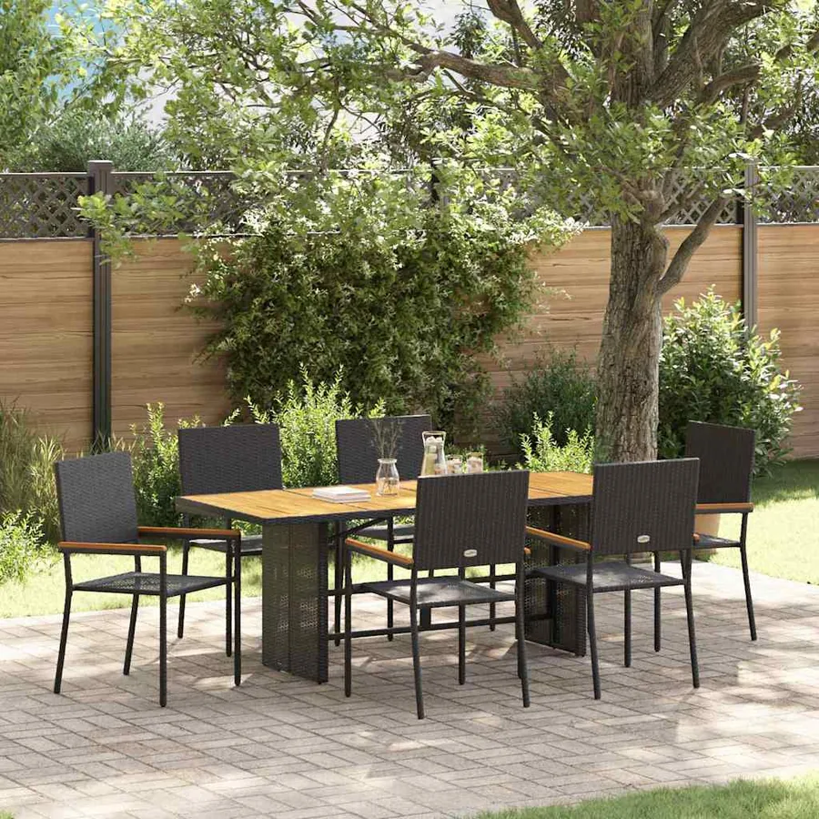 Ensemble de salle à manger pour jardin 7 pcs Noir polyrotin
