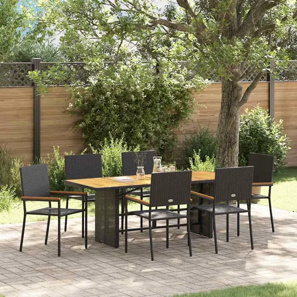 Ensemble de salle à manger pour jardin 7 pcs Noir polyrotin