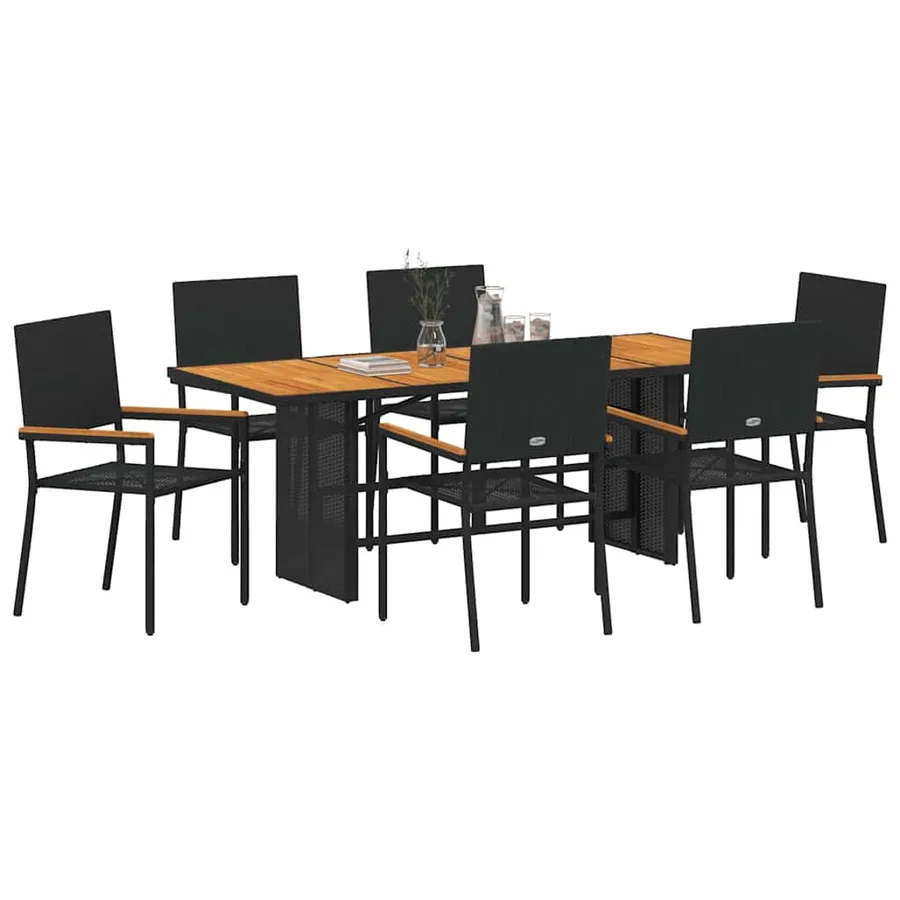 Ensemble de salle à manger pour jardin 7 pcs Noir polyrotin - 3