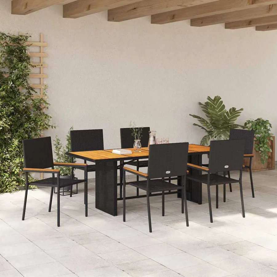 Ensemble de salle à manger pour jardin 7 pcs Noir polyrotin - 4