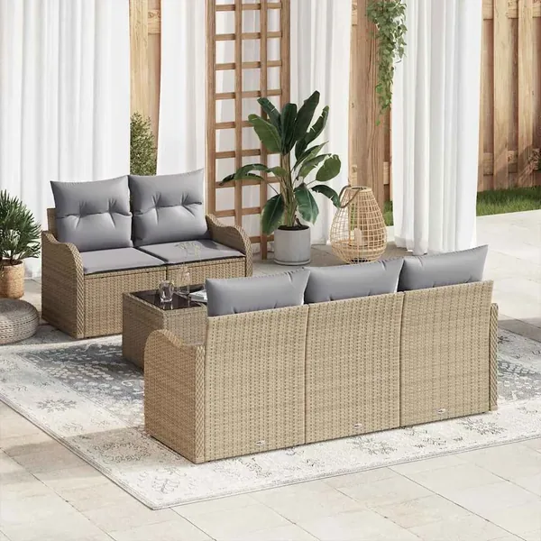Ensemble de canapé de jardin avec coussin 6 pcs Beige et gris